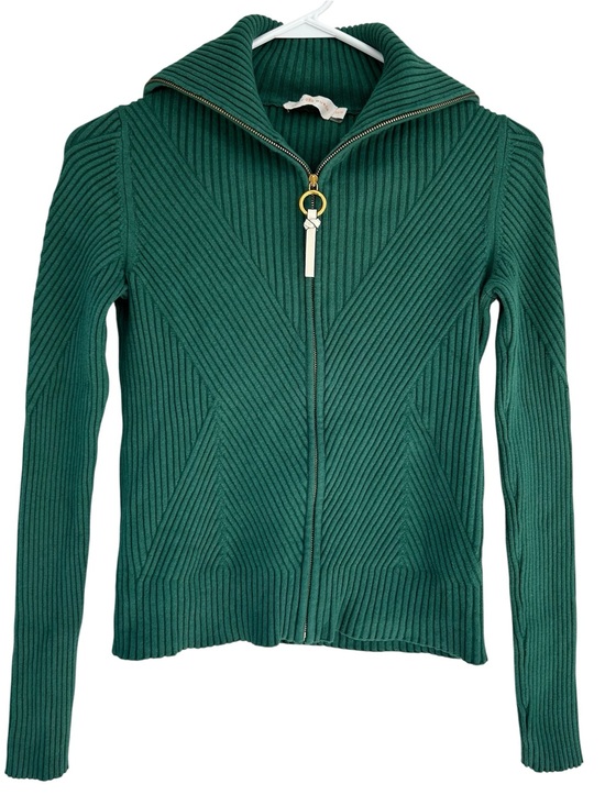 Tory Burch Sweaters - TORY BURCH Noland Norwood Green Front Zip Ribbed Cardigan Sweater XS